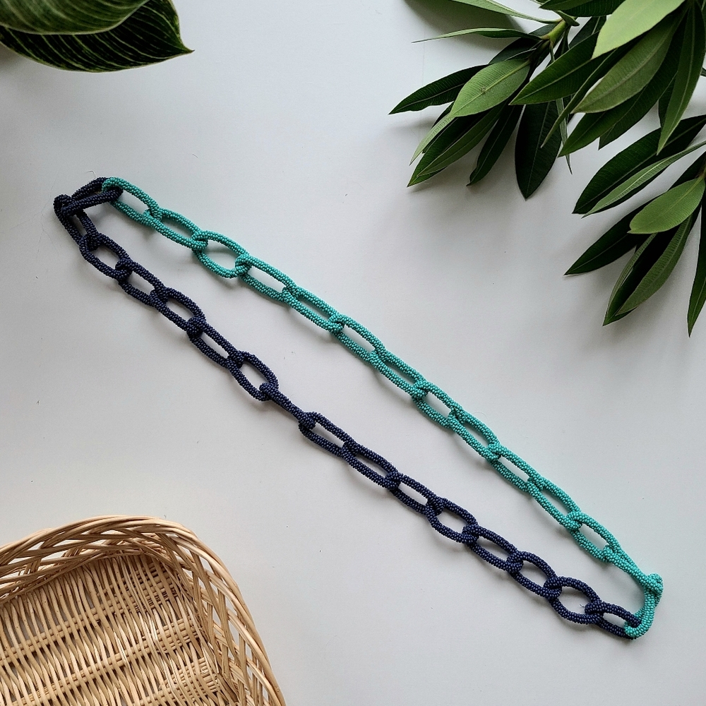 Vineyard Vines Blue & Teal Beaded Chain Necklace